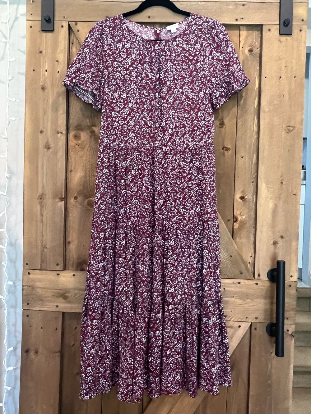 J. Crew Factory Burgundy Floral Tiered Midi Dress